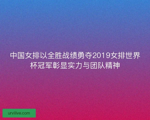 中国女排以全胜战绩勇夺2019女排世界杯冠军彰显实力与团队精神